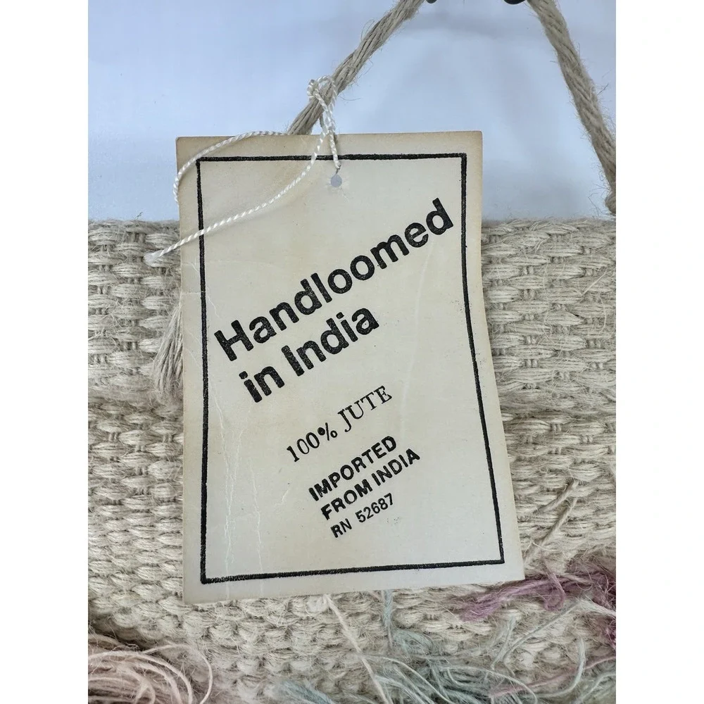 Vintage India Wall Hanging Woven Jute Textured Wreath Tapestry 23